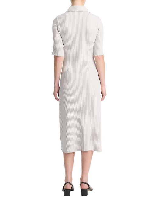 Vince White Rib Elbow-Sleeve Polo Midi Dress