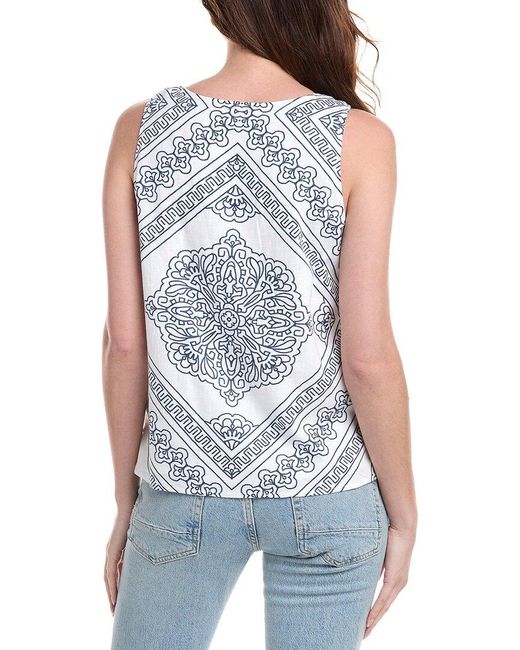 Vince Camuto Blue Pinch Strap Linen-Blend Tank