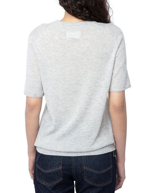 Zadig & Voltaire Ida Mon Amour Cashmere Sweater in Gray | Lyst