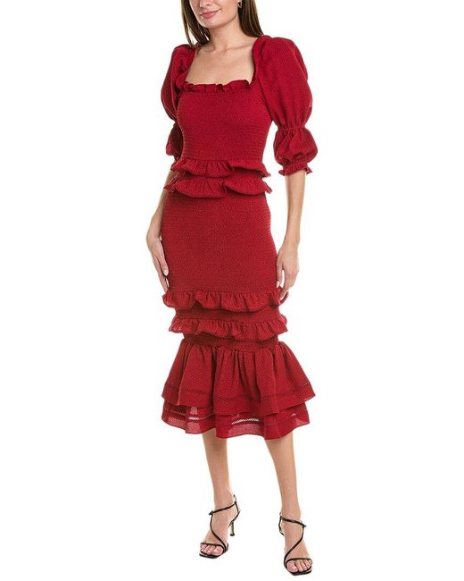Rachel Parcell Red Smocked Midi Dress