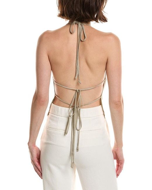 Nia White Emma Linen-Blend Halter Top