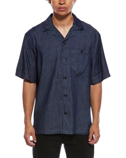 Karl Lagerfeld Blue Chambray Camp Collar Shirt for men