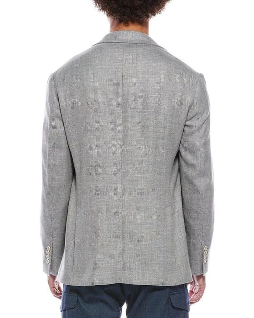 Brunello Cucinelli Gray Wool, Linen, & Silk-Blend Blazer for men