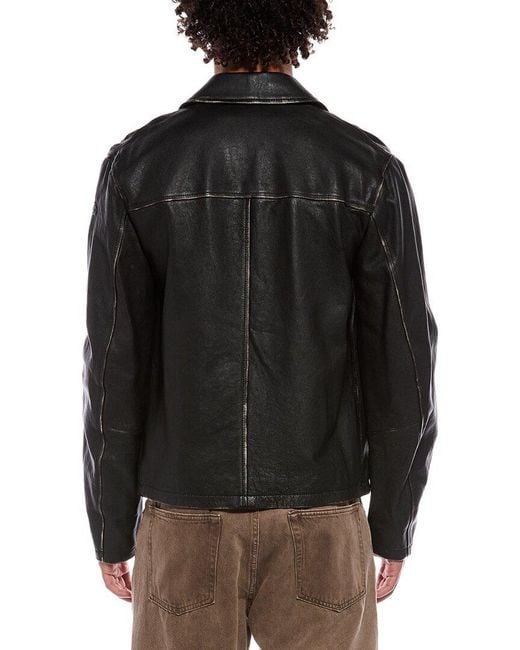DIESEL Black Leather Jacket for men