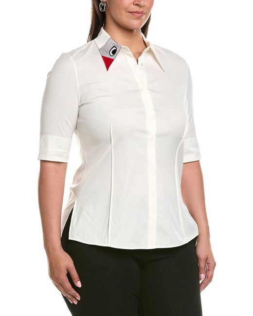 Akris White Embroidered Collar Blouse