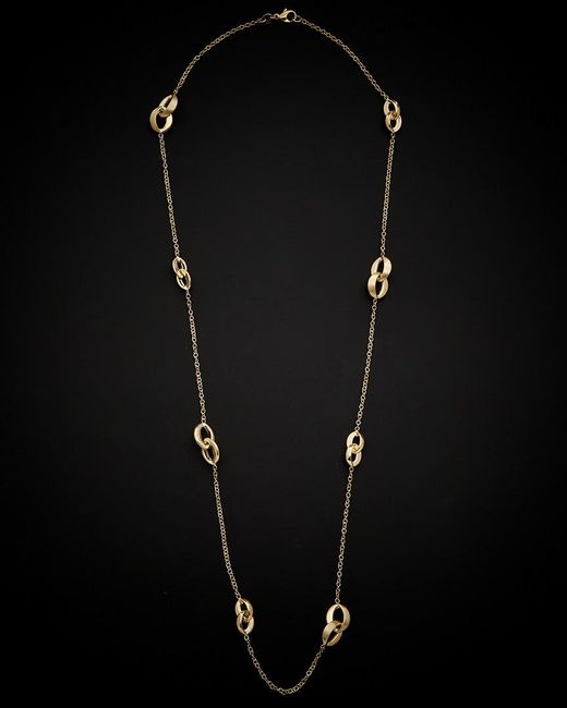 Italian Gold Black 14k Polished Satin Link Station Necklace