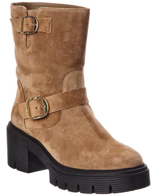 Stuart Weitzman Brown Soho Moto Suede Bootie