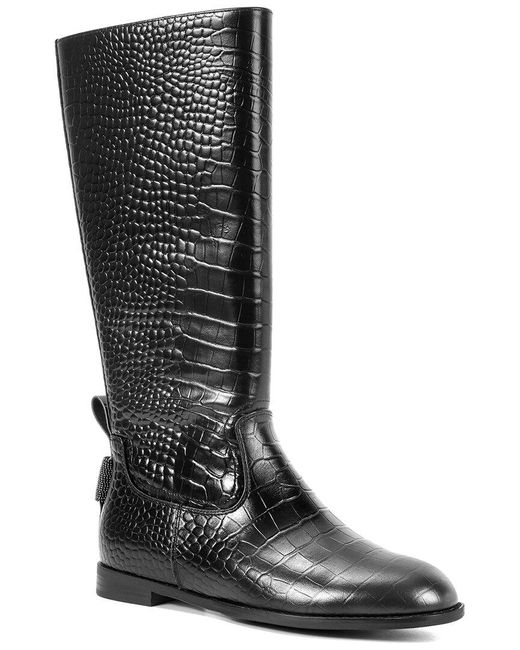 Tiffany & Fred Paris Black Embossed Leather Riding Boot