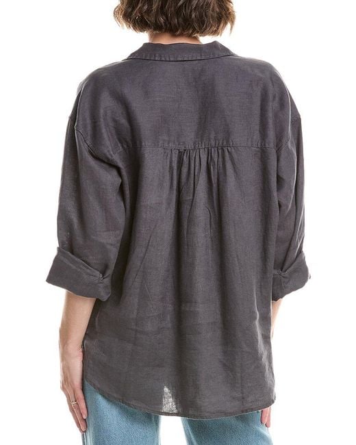 Splendid Gray Bailey Button-Down Linen-Blend Shirt