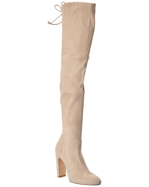 Stuart Weitzman White Vidaland 100 Suede Over-The Knee Boot
