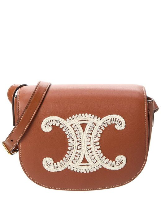 Celine Folco Cuir Triomphe Leather Shoulder Bag in Brown | Lyst