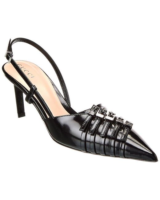 Gucci Metallic Logo Leather Slingback Pump
