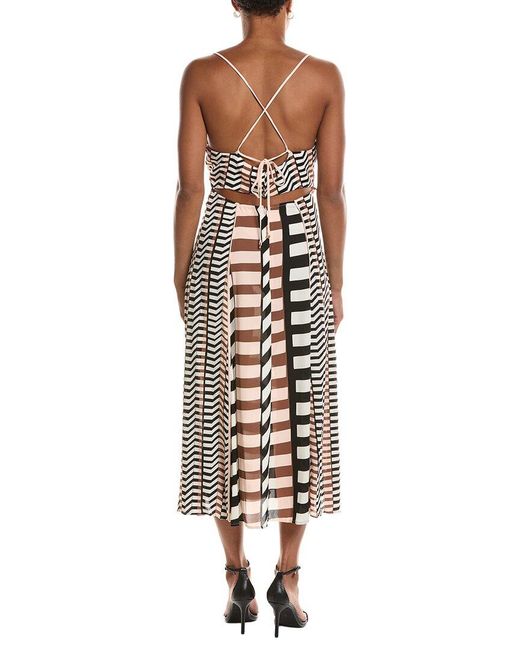 Reiss White Georgie Chevron Stripe Ruched Midi Dress
