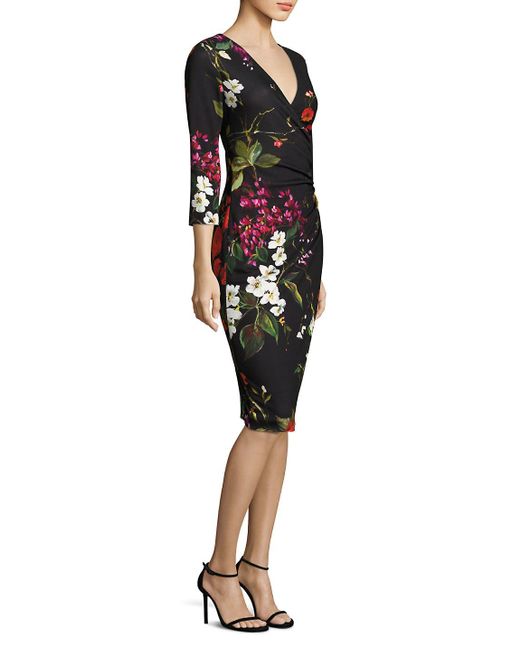 ESCADA Black Dimolas Floral-print Jersey Faux-wrap Dress