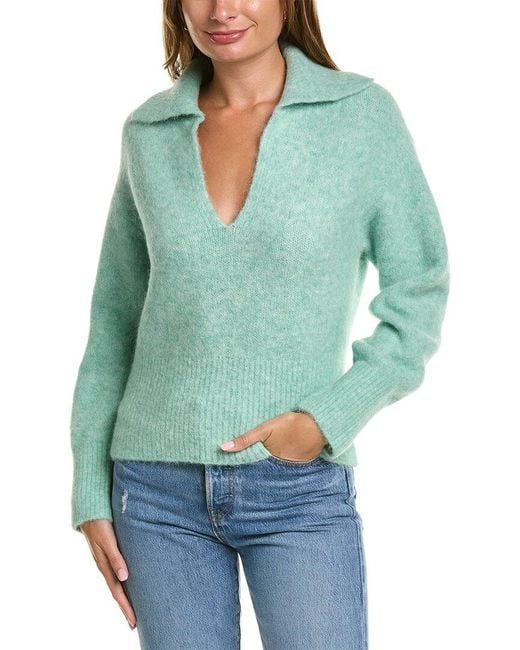 Vince Green Brushed Collared Alpaca & Wool-blend Sweater