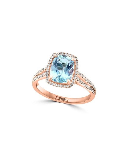 Effy Fine Jewelry Blue 14K Rose 2.24 Ct. Tw. Diamond & Aquamarine Ring