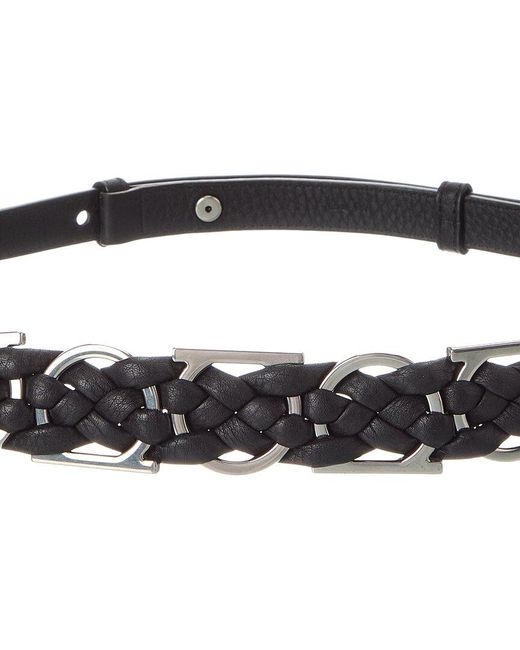Ferragamo Black Braided Gancini Leather Belt