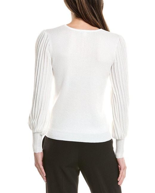 Nanette Lepore White Balloon Sleeve Sweater