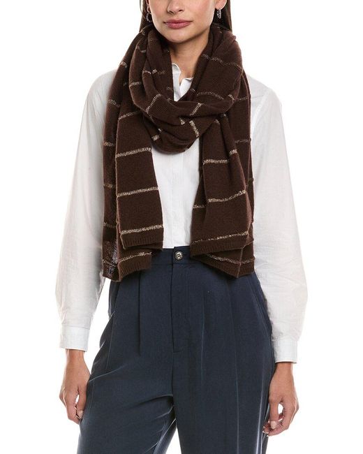 Forte Brown Cashmere Lurex Stripe Cashmere Wrap