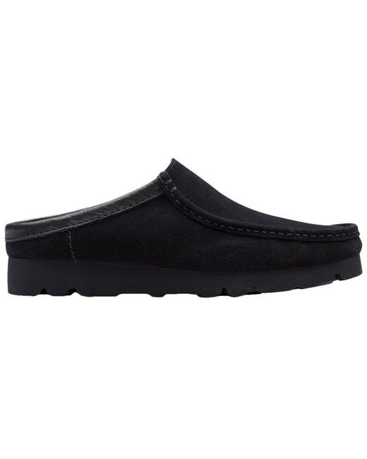 Clarks Black Wallabee Slip Suede Mule for men