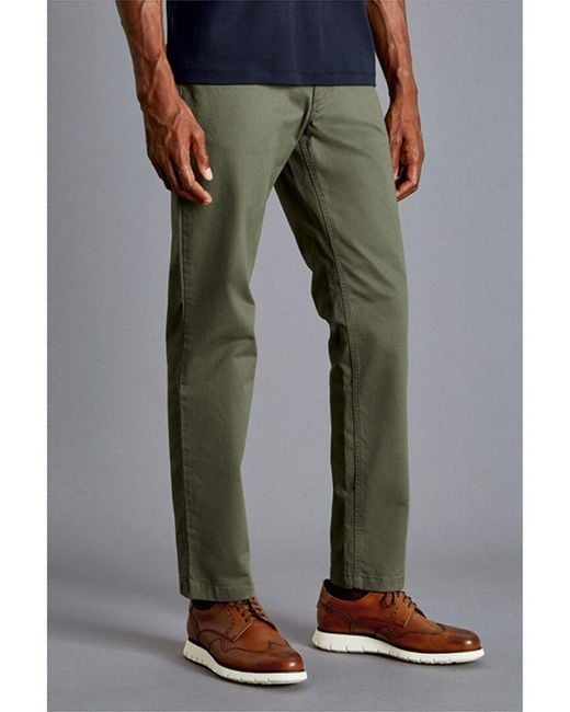 Charles Tyrwhitt Green Five Pocket Stretch Slim Fit Trouser for men