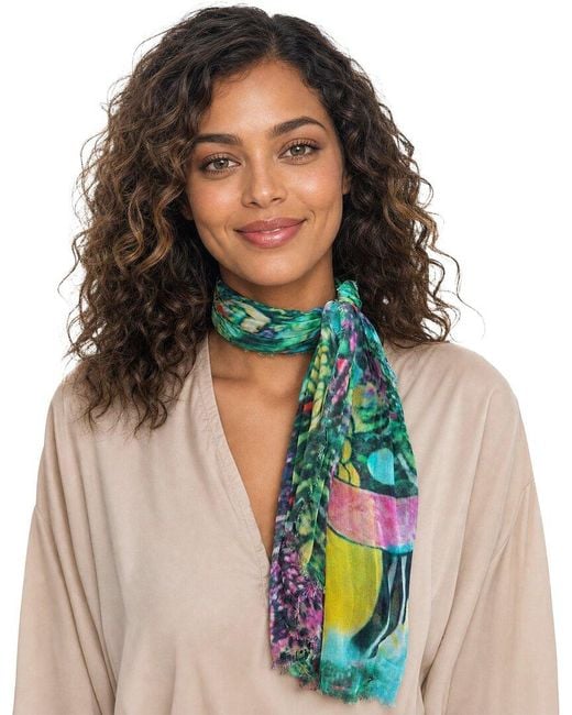Blue Pacific Green Floral Seashells Cashmere-Blend Neckerchief