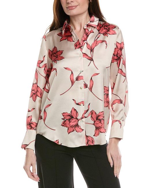 Philosophy Red Woven Flowy Satin Top
