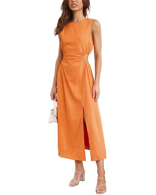LEON GORI Orange Sleeveless Midi Dress