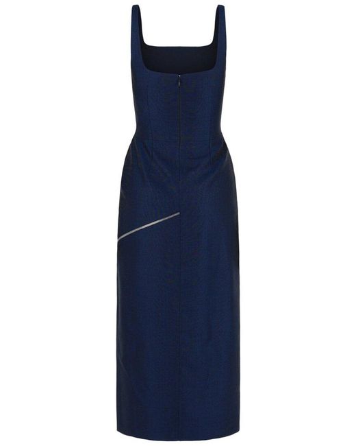 McQueen Blue Wool Midi Dress