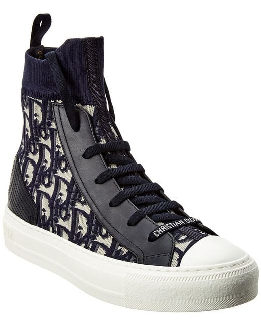 Dior High-top Knit & Leather Sneaker in Blue | Lyst