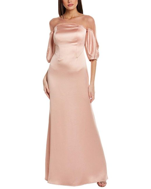 Rene Ruiz Pink Crepe Column Illusion Gown