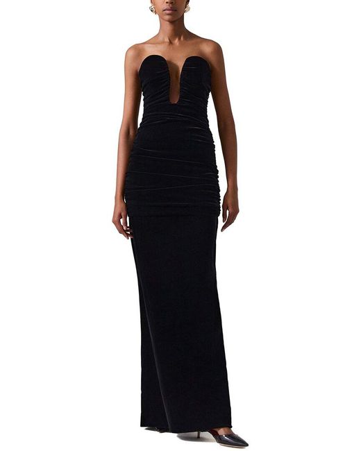 Carolina Herrera Black Stretch Velvet Strapless Deep U Ruched Gown