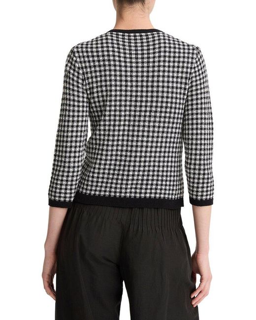 Vince Black Gingham 3/4-Sleeve Wool-Blend Cardigan