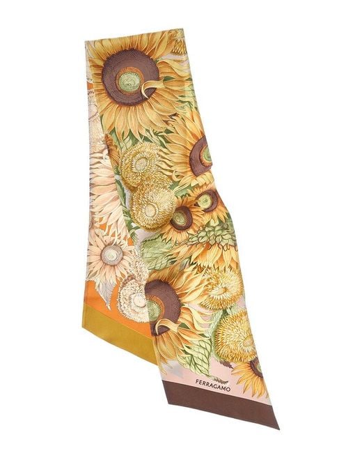 Ferragamo Metallic Sunflower Print Silk Scarf