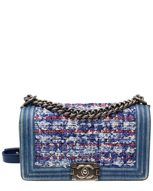 Chanel Blue Limited Edition Denim & Multicolor Tweed Medium Single Flap Boy Bag