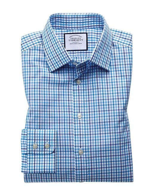 Charles Tyrwhitt Blue Extra Slim Fit Poplin Check Shirt for men