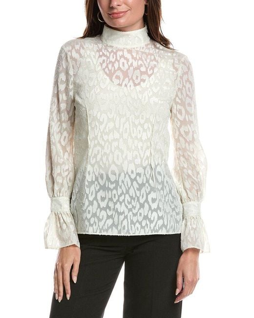 St. John White Coupe Pleated Blouse