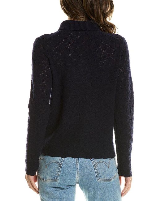 Vince Black Lace Stitch Polo Wool & Cashmere-blend Sweater