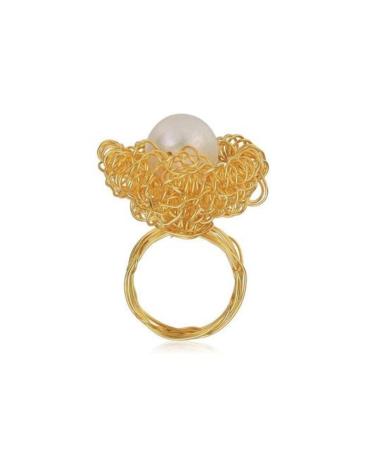 Genevive Jewelry Metallic 14k Over Silver Pearl Ring