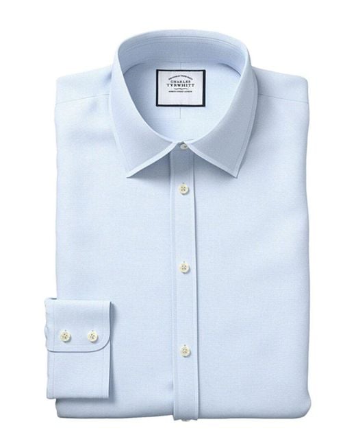 Charles Tyrwhitt Blue Non-iron Mini Herringbone Shirt for men