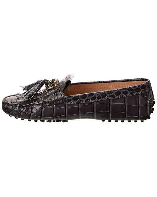 Tod's Brown Gommini Croc-embossed Leather Loafer