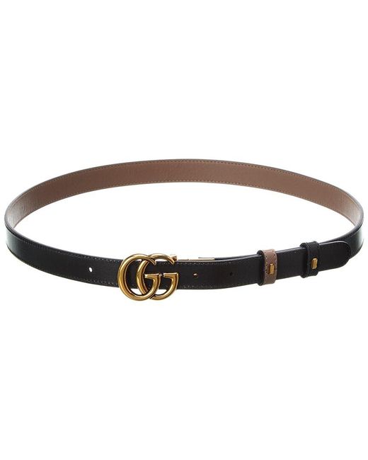 Reversible leather belt with Double G buckle