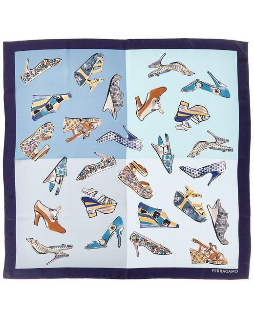 Ferragamo Blue Genio Print Silk Scarf