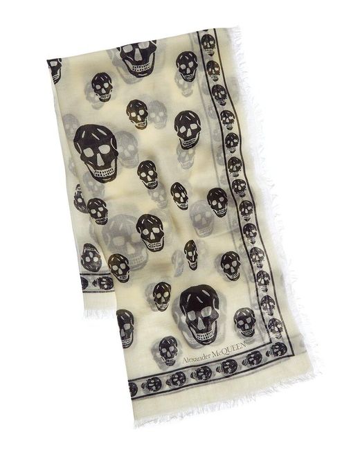 McQueen Gray Skull Silk-blend Scarf for men