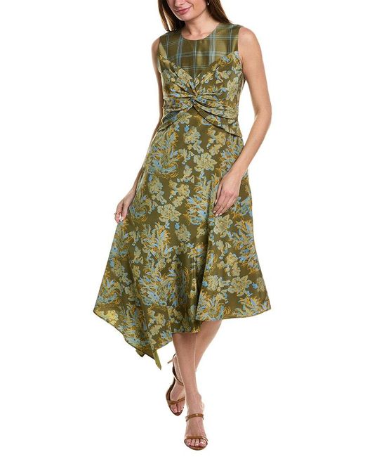 Lafayette 148 New York Green Asymmetric Silk Dress