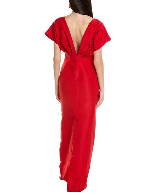 Carolina Herrera Red Fan Bodice Silk Column Gown