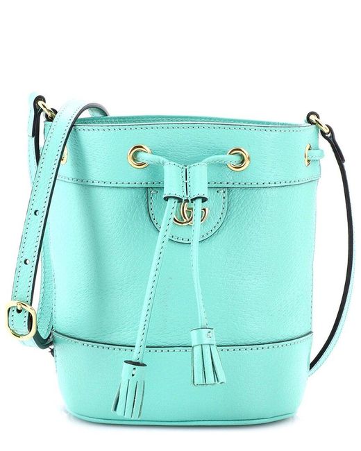 Gucci Blue Green Sheep Leather Ophidia Bucket Bag Mini (authentic Pre-loved)