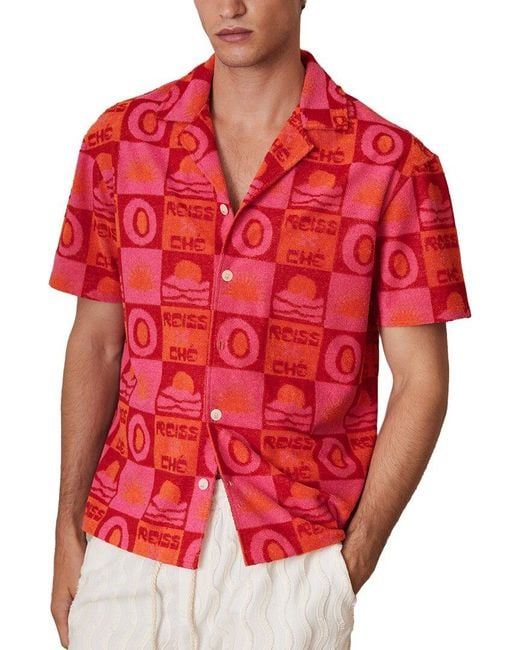 Reiss Red Saura Towelling Sunset Shirt for men