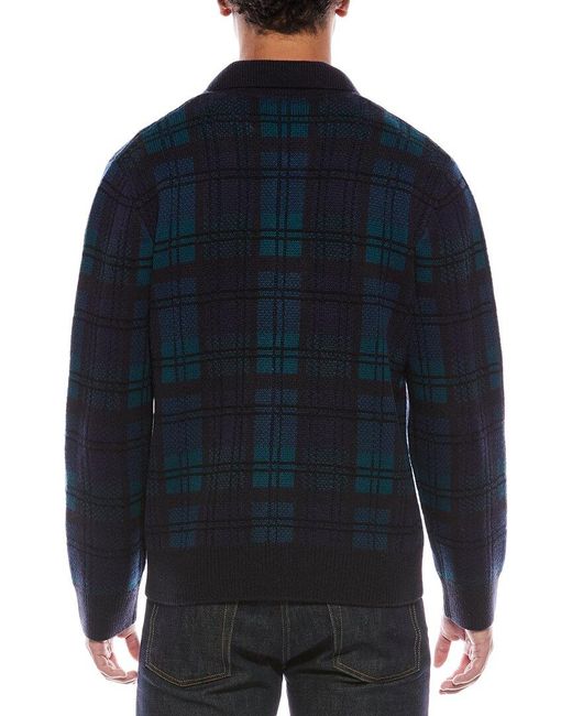 Vince Blue Plaid Button-Down Wool & Cashmere-Blend Cardigan for men