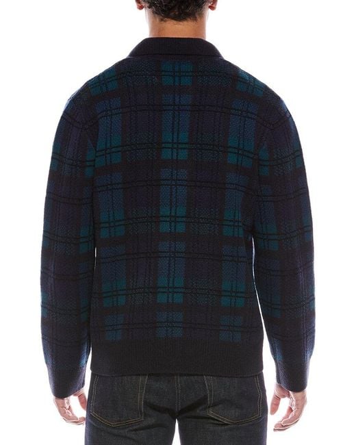 Vince Blue Plaid Button-Down Wool & Cashmere-Blend Cardigan for men